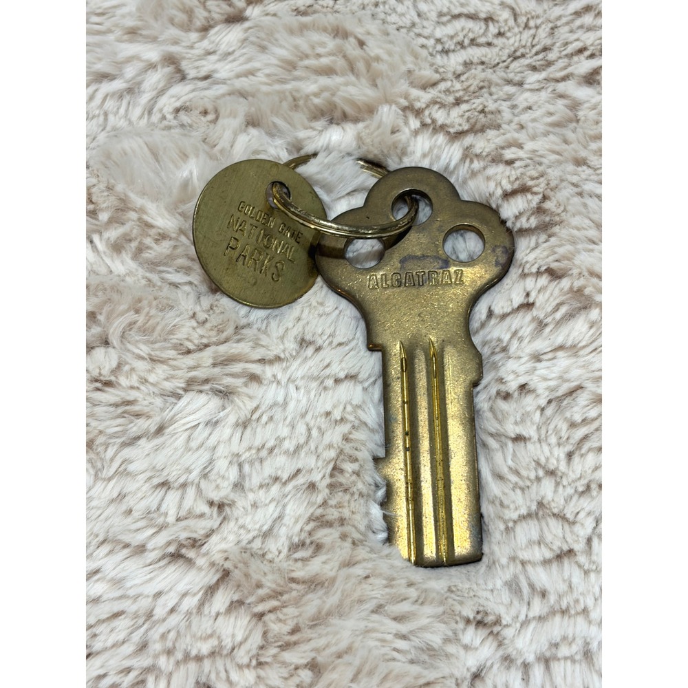 Vintage Solid Brass Alcatraz Prison Cellhouse Key Keychain Golden Gate Grunge